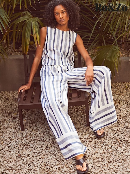 Ro&Zo Blue Stripe Linen Blend Trousers (G80246) | $222