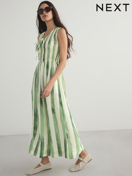 Rayas verdes - Shirred Body Tie Maxi Dress