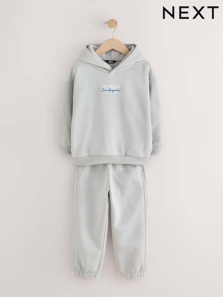 Grey Back Print - Relaxed Fit Heavy Weight Hoody Jogger Set (3-16yrs)