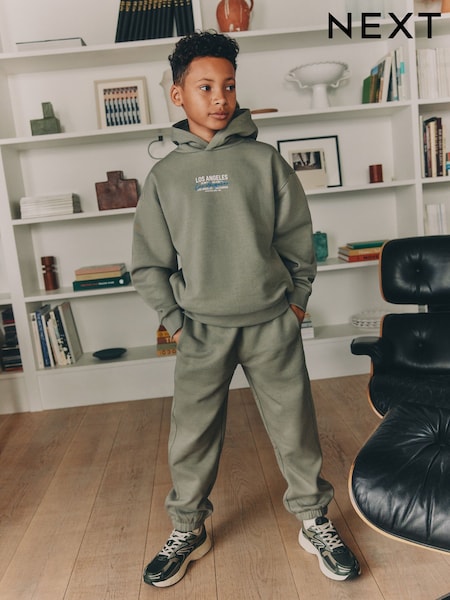 Soft Green Back Print - Relaxed Fit Heavy Weight Hoody Jogger Set (3-16yrs)