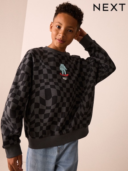 Black/Grey - Graphic Crew Neck Sweater (3-16yrs)