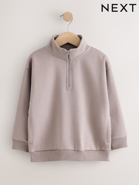 Mink Brown - Smart Funnel Neck Quarter Zip Through Sweat Top (3-16yrs)