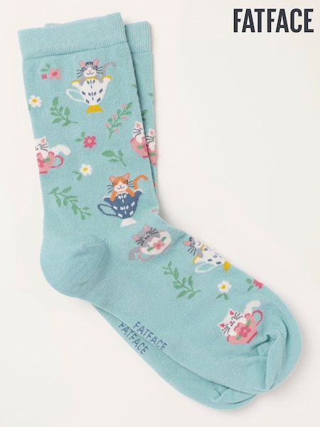 Bleu - Fatface Teacup Cats Socks