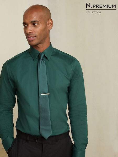 Green - Regular N. Premium Cotton Stretch Shirt And Tonal Tie And Tie Clip Set