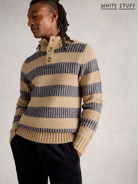 White Stuff Natural Baxton Stripe Button Neck Jumper (G80727) | AED408
