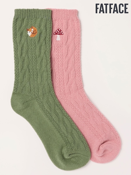 Green - Fatface Cable Woodland Socks