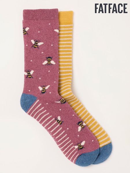バーガンディー - Fatface 2 Pairs Of Bee Welly Socks