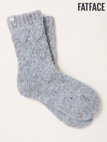 Grau - Fatface Lounge-Socken mit Zopfmuster