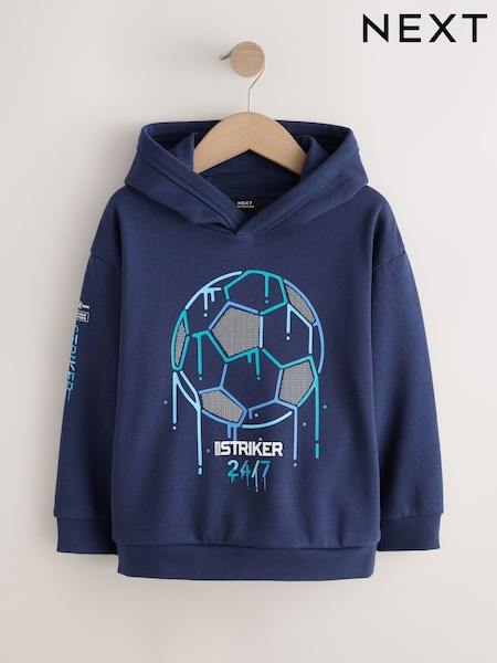 Blue Football - Older Graphic Print Hoodie (3-16yrs)
