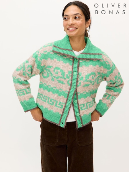 Oliver Bonas Grey Geometric Collared Button-Up Cardigan (G80756) | €106
