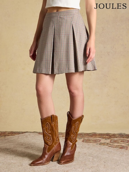 Cheque marrom - Joules Ada Pleated Mini Skirt