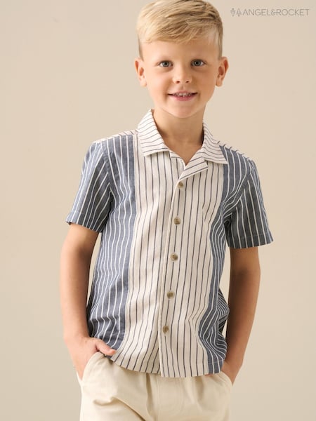 Angel & Rocket Blue Beau Cut And Sew Short Sleeve Shirt (G80827) | R$ 195 - R$ 235