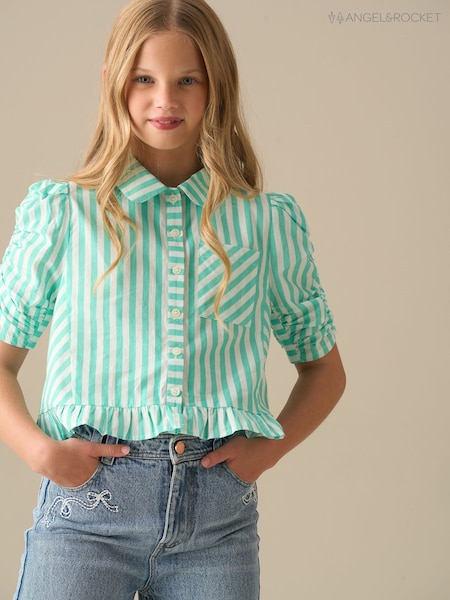 Angel & Rocket Green Sammie Stripe Ruffle Hem Shirt (G80846) | R$ 215 - R$ 305
