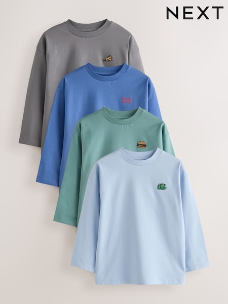 Nourriture bleue/verte/anthracite - Long Sleeve Relaxed Fit T-shirts 4 Pack (3-16yrs)