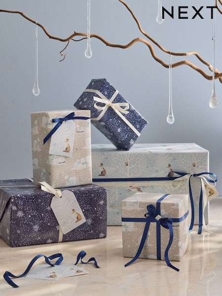 Set Of 3 Christmas Wrapping Paper Gift Tags And Ribbons Set