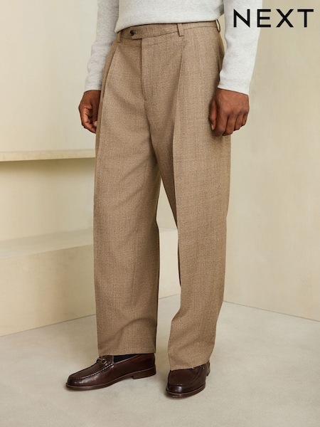 Neutral - Loose Fit Wool Blend Flannel Suit Trousers