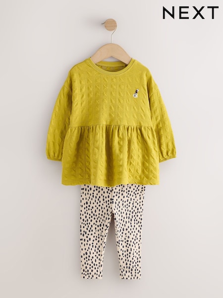 酸橙綠 - Long Sleeve Textured Blouse And Leggings Set (3mths-7yrs)