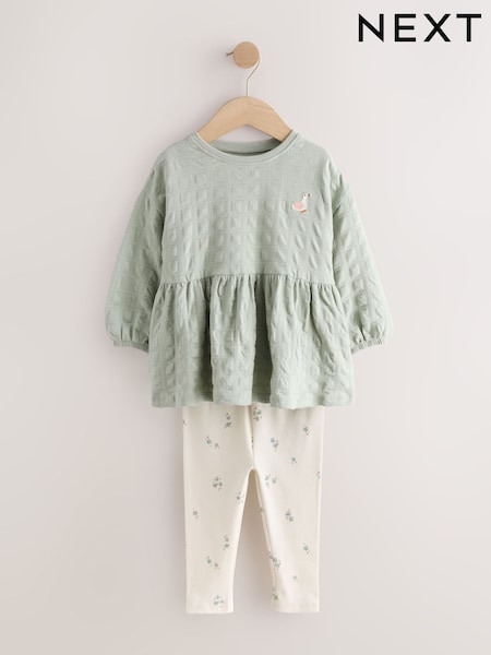Sage Green - Long Sleeve Textured Blouse And Leggings Set (3mths-7yrs)