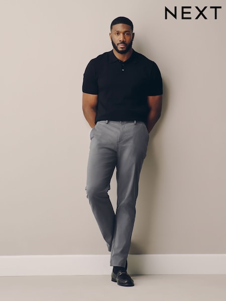 Charcoal Grey - Muscle Fit Smart Cotton Tencel™ Lyocell Blend Chinos With Comfort Waistband