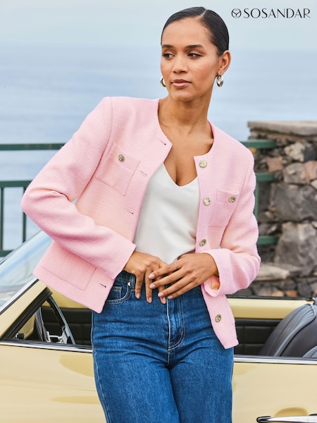 Sosandar Pink Boucle Jacket With Embellished Buttons (G81434) | AED495