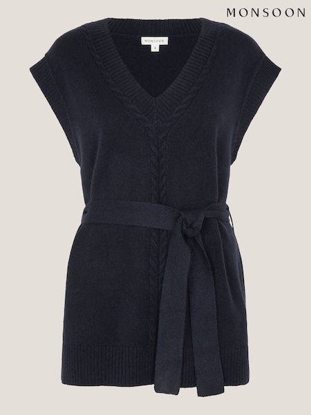 Monsoon Blue Cohen Tie Waist Cable Knit Vest (G81548) | 307 QAR