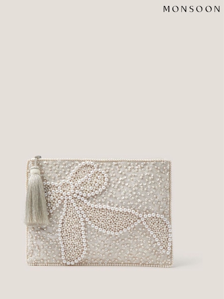 Monsoon Cream Audra Beaded Bow Pouch (G81562) | $137