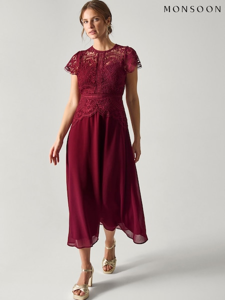 Monsoon Red Monica Lace Midi Bridesmaid Dress (G81569) | R$ 1.335