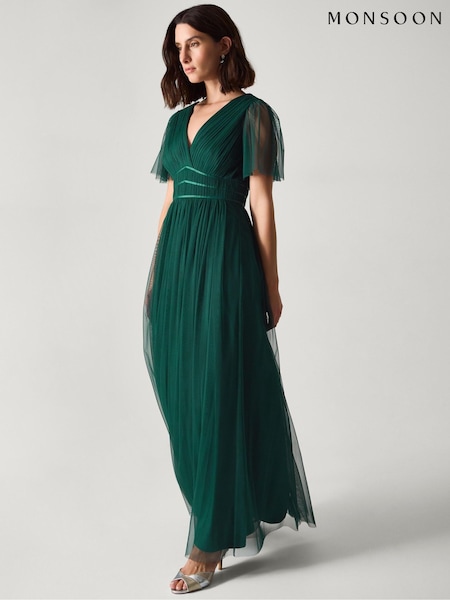 أخضر - Monsoon Emily Short Sleeve Tulle Bridesmaid Dress (G81570) | ‏702 ر.ق.