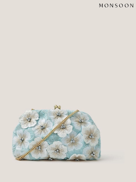 Monsoon Blue Mara Appliqué Flower Clutch (G81576) | SGD 106