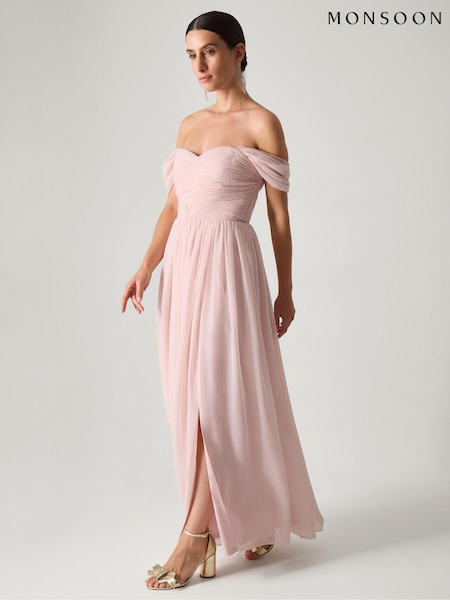 Monsoon Pink Evelyn Bardot Bridesmaid Dress (G81580) | 779 QAR