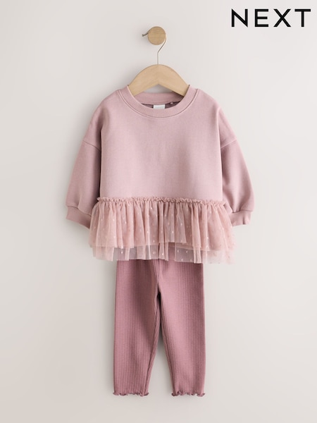 Mauve Purple Mesh - Peplum Sweatshirt And Leggings Set (3mths-7yrs)