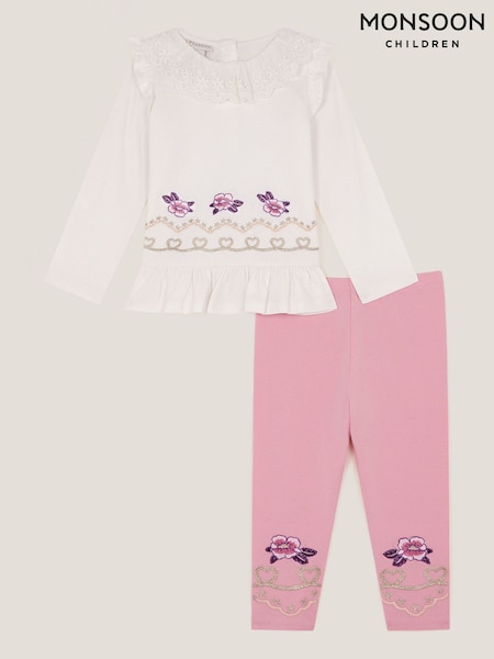 Monsoon Floral Heart Top & Leggings Set (G81613) | ‏166 ر.ق. - ‏187 ر.ق.