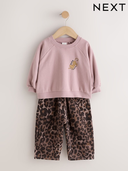 Brown Leopard Print - Sweatshirt And Barrel Leg Set (3mths-7yrs)