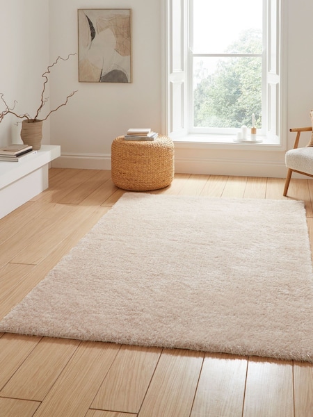 Think Rugs Cream Lux Shaggy Plain Rug (G81984) | KWD14.500 - KWD74