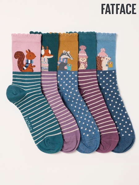 Multi Colour - Fatface 5 Pairs Of Woodland Socks