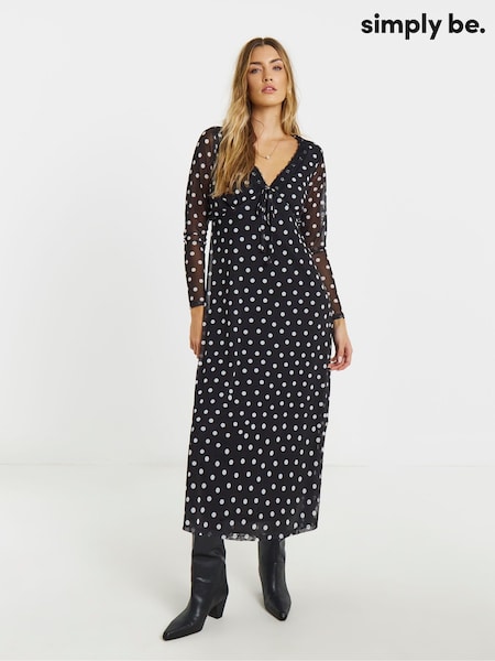 Simply Be Black Mesh Lace Trim Midi Dress (G82416) | AED221