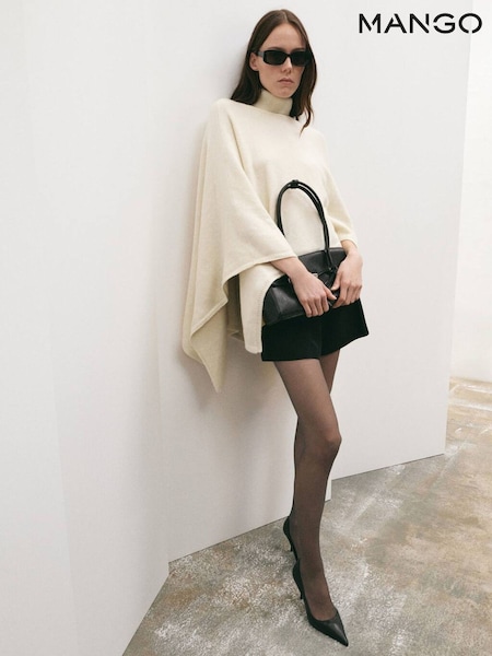 Mango Cream Roll Neck Knitted Poncho (G82450) | €66.50