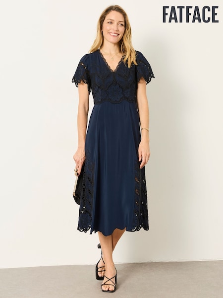 Navy - Fatface Lace Dress