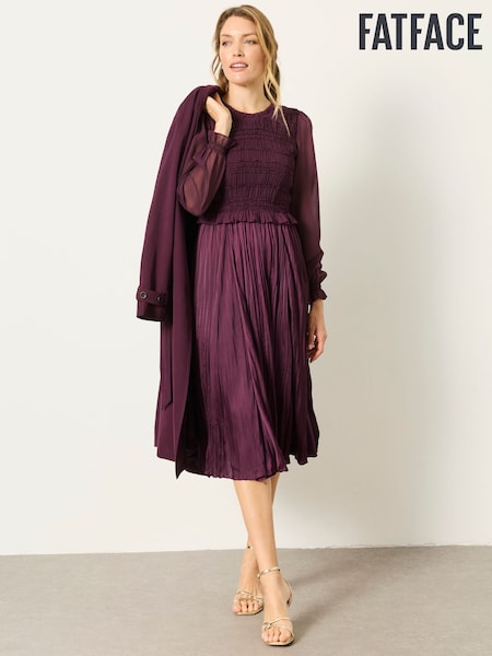 Wine - Fatface Pleated Midi Dress