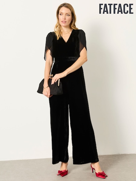 Black - Fatface Opal Velvet Jumpsuit