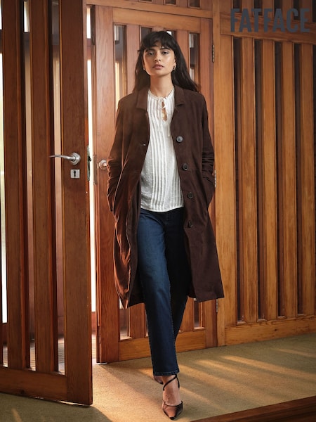 Chocolate Brown - Fatface 100% Suede Long Jacket