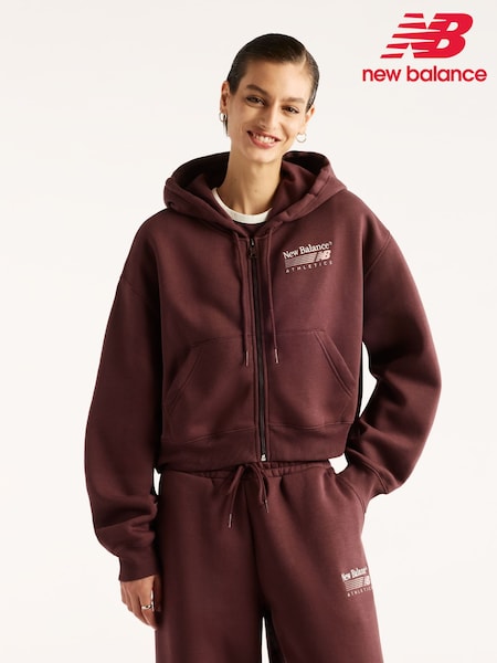 Brown - New Balance Trackside Fleece Full Zip Hoodie