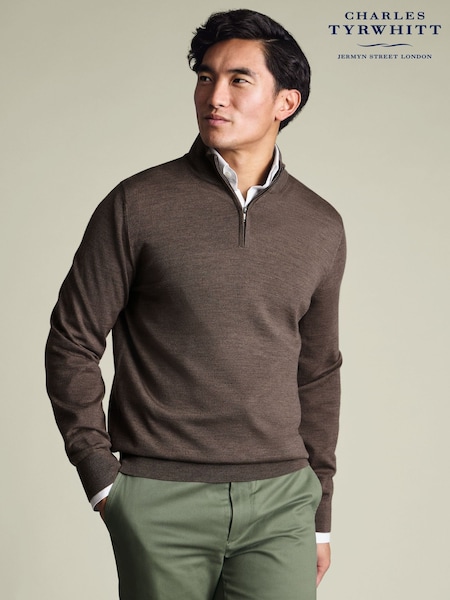 Charles Tyrwhitt Brown Merino Zip Neck Jumper (G82958) | €132