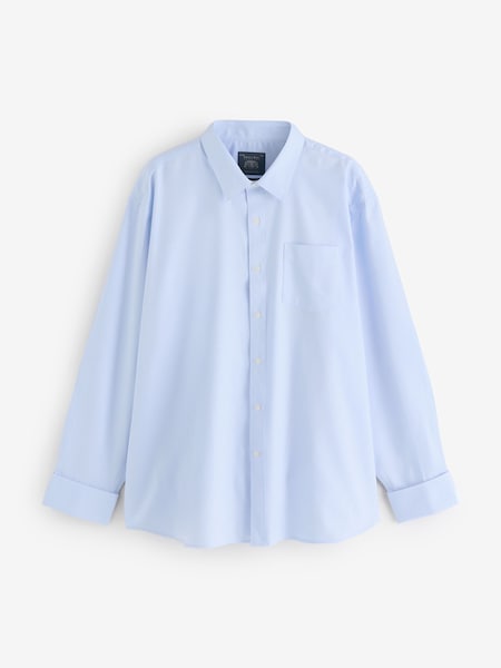 The Savile Row Company Blue Textured Cotton Herringbone Classic Fit Formal Double Cuff Shirt (G83058) | €88