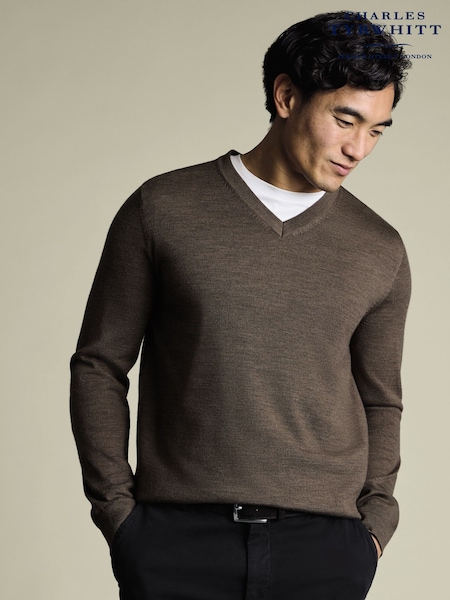 Charles Tyrwhitt Brown Merino V-Neck Jumper (G83064) | OMR47