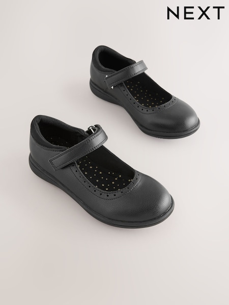 Black Matt - School Brogue Detail Mary Jane Shoes