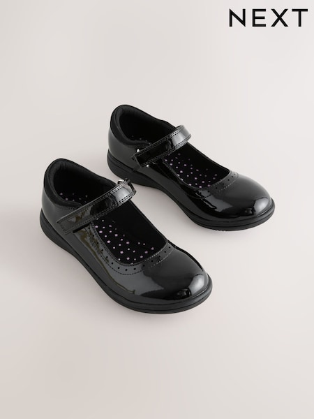 Black Patent - School Brogue Detail Mary Jane Shoes