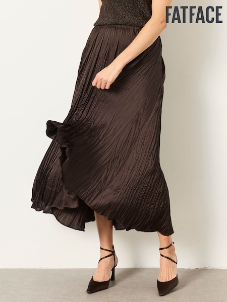Chocolate Brown - Fatface Pleated Midi Skirt