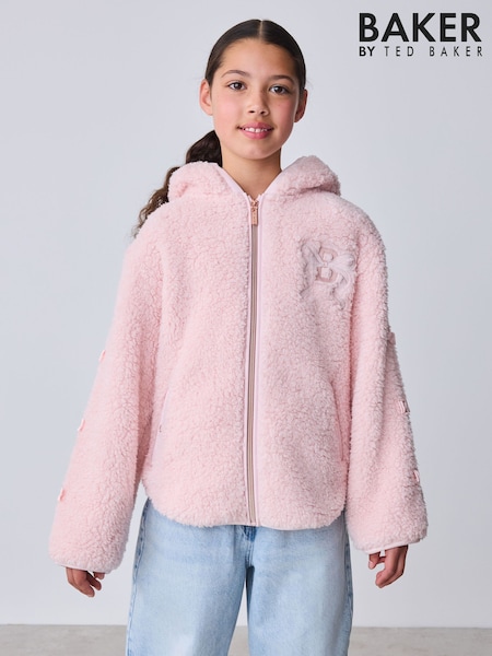 Pink - Baker By Ted Baker Baker By Ted Baker Zip-through Hooded Bow Black Fleece