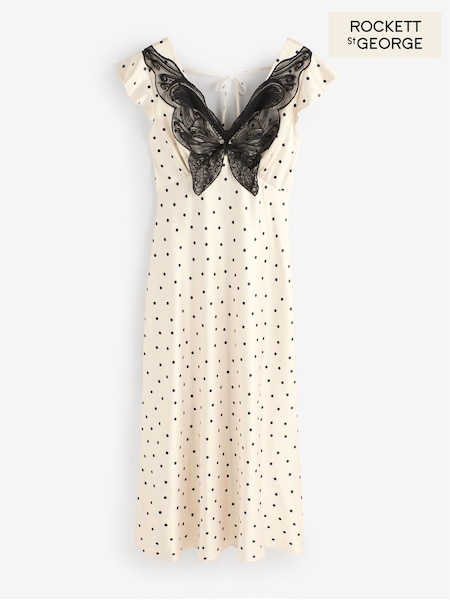 Monochrome - Rockett St George Butterfly Lace Polka Dot Midi Dress